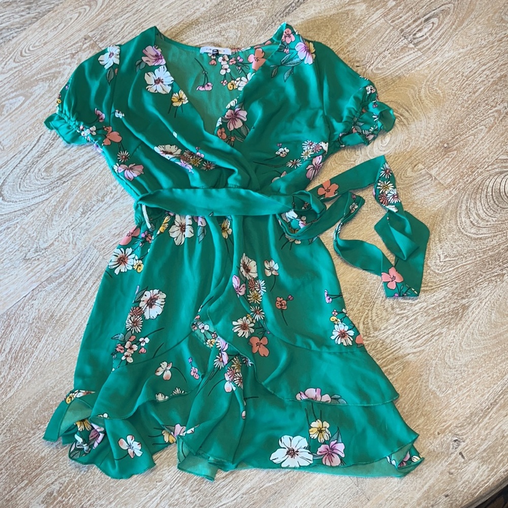 Purple Snow Green Floral Ruffle Sundress large